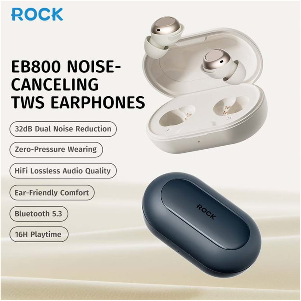 Picture of Rock EB800 TWS Bluetooth Earphones Earphone Music Call Noise Cancellation (Off White)