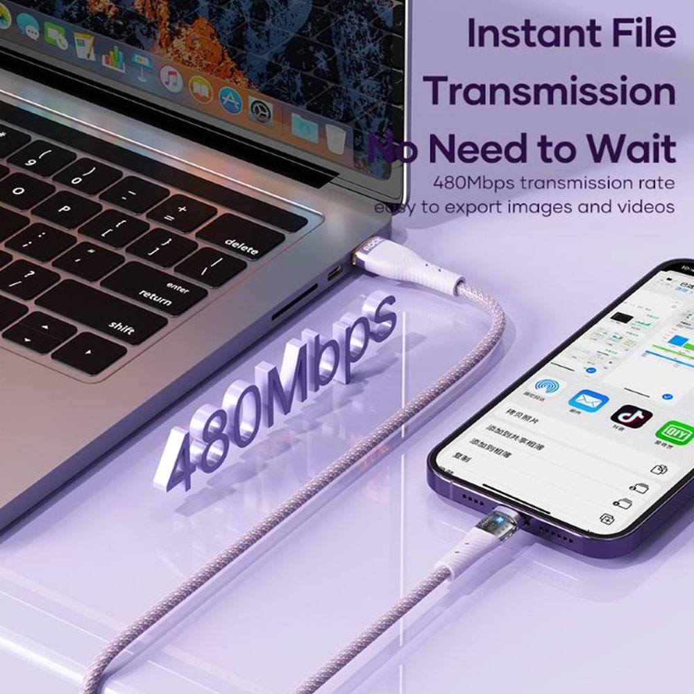 Picture of ROCK 3 in 1 USB Cable 100W Fast Charging Type C Micro PD Lightning Cable For iPhone  Xiaomi Samsung VOOC OPPO OnePlus Realme Fast Charge (Khakis White)