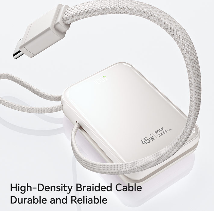 Picture of ROCK Interstellar CCC Certified 45W Power Bank with Built-in Cables 20000mAh Travel Portable Small Palm Size Compact Mini Power Bank powerbank with Multiple Built in Cable USB C USB L (Blue)