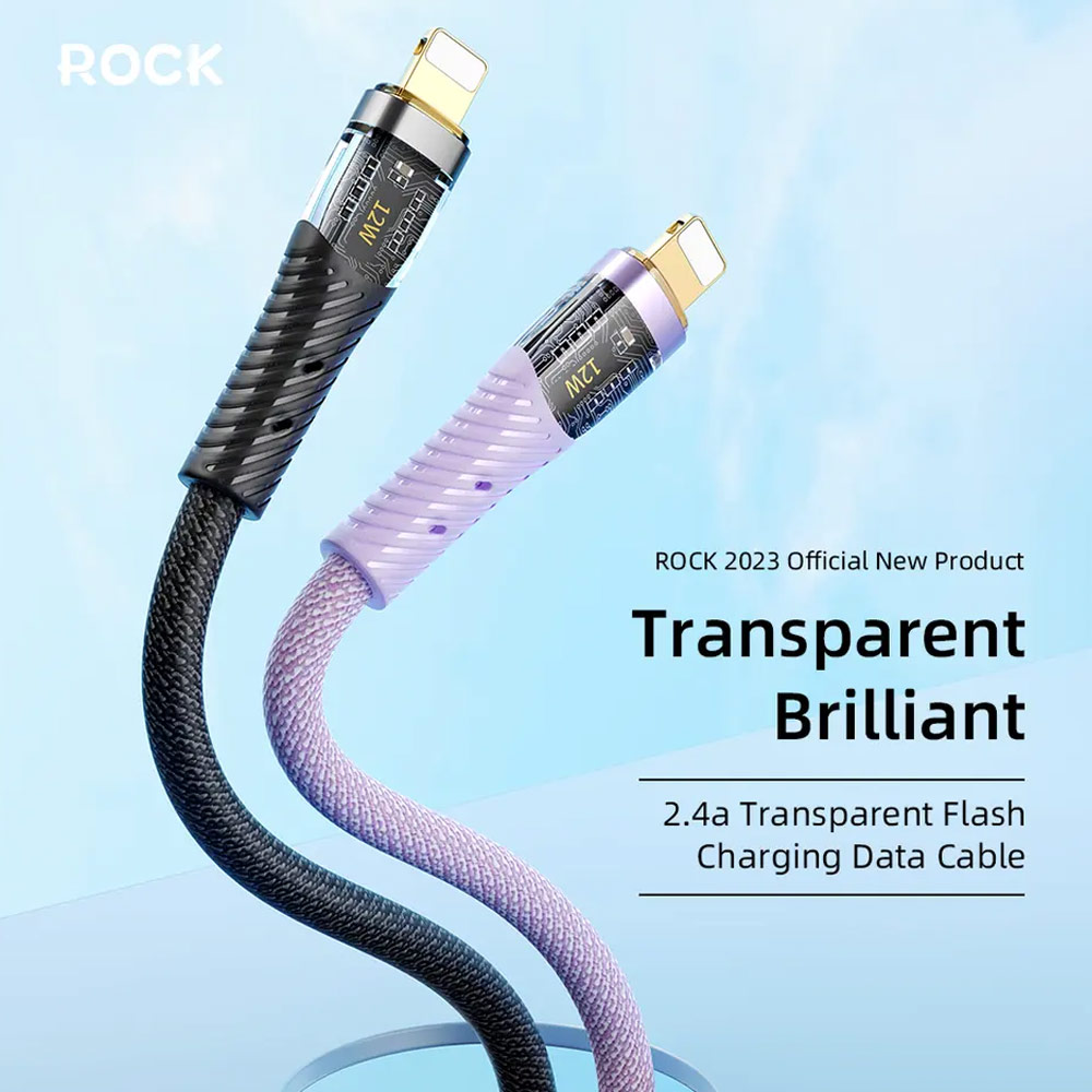 Picture of ROCK Z21 2.4A Transparent Series Fast Charging Data Cable USB-A to Lightning Cable (Black)