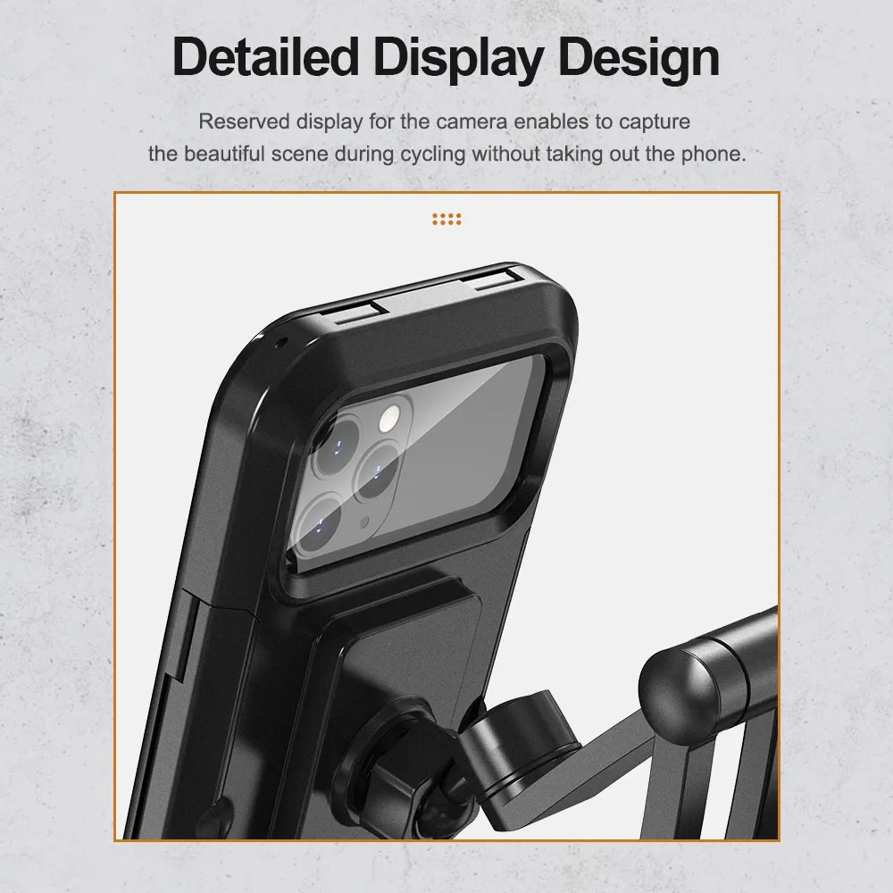 Picture of Rock Alloy Base High Quality Rotable Water Dust Proof Phone Holder Mount for bicycle motorbike motorcycle Electric Bike handlebar (Black)