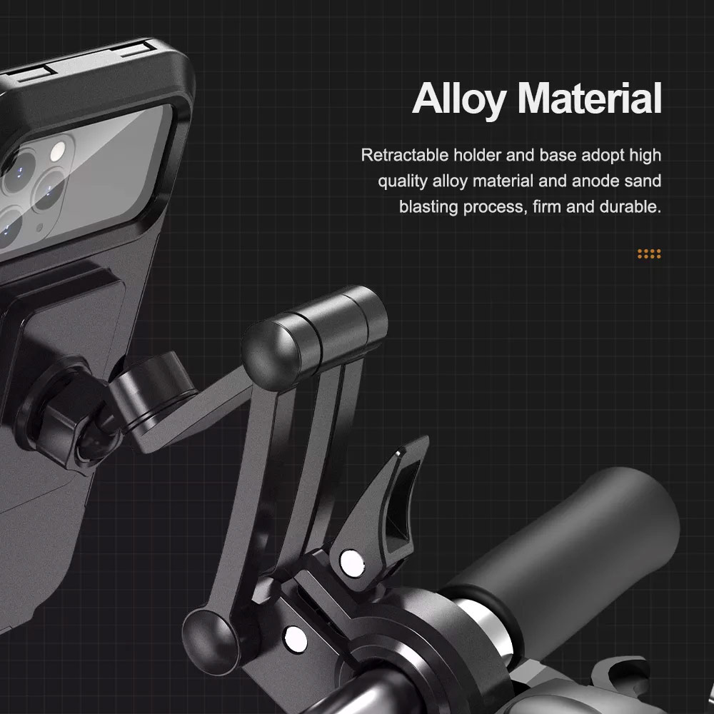 Picture of Rock Alloy Base High Quality Rotable Water Dust Proof Phone Holder Mount for bicycle motorbike motorcycle Electric Bike handlebar (Black)