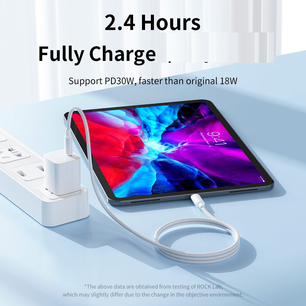 Picture of ROCK Type C to C 100W 5A PD Fast Charge Flash Charge Cable for iPad Pro 11 Huawei Xiaomi Samsung Galaxy Ultra 22 (White)