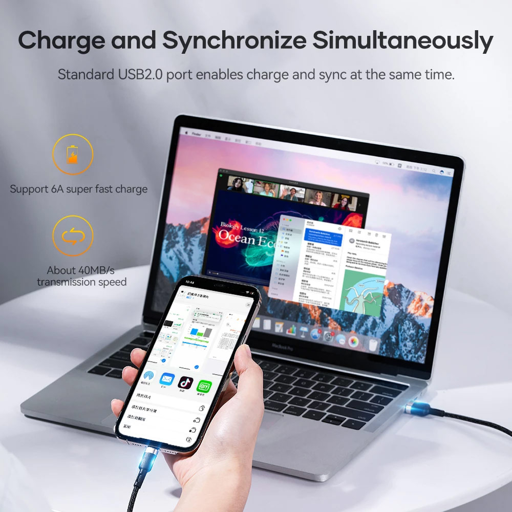 Picture of ROCK 3 in 1 USB Cable For iPhone 13 12 Pro Type C Micro USB C Cable 66W Fast Charging For Xiaomi Samsung VOOC OPPO OnePlus Realme Fast Charge