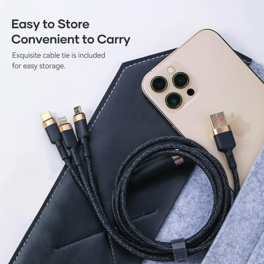 Picture of ROCK 3 in 1 USB Cable For iPhone 13 12 Pro Type C Micro USB C Cable 66W Fast Charging For Xiaomi Samsung VOOC OPPO OnePlus Realme Fast Charge