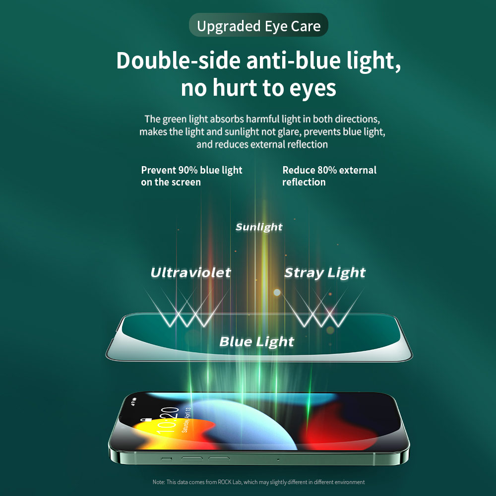 Picture of Apple iPhone 13 6.1  | Rock Full Coverage Diamond Hardness Eye Care Anti Blue Light Tempered Glass for iPhone 13 iPhone 13 Pro 6.1 (Green Light Eye Care)