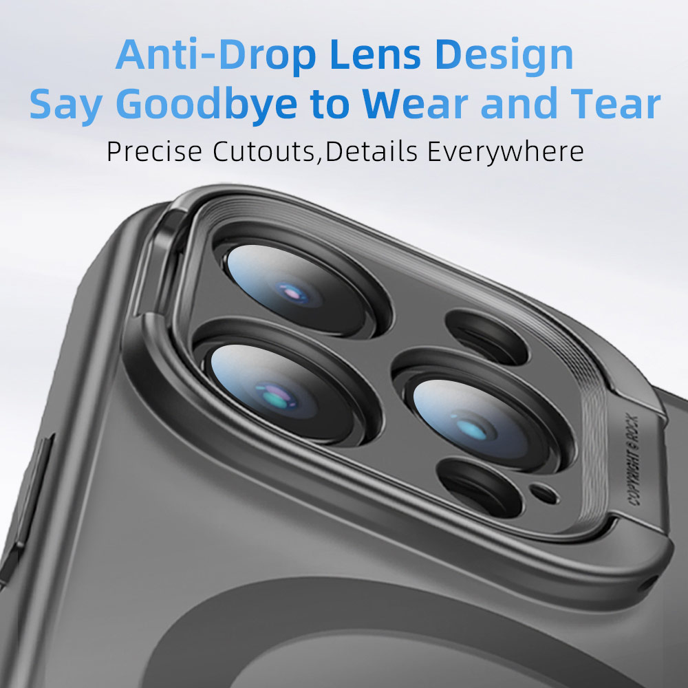 Picture of Apple iPhone 15 Pro 6.1 Case | Rock Guard Foldable Lens Bracket Kickstand Magnetic Drop Protection Case for iPhone 15 Pro 6.1 (Grey)