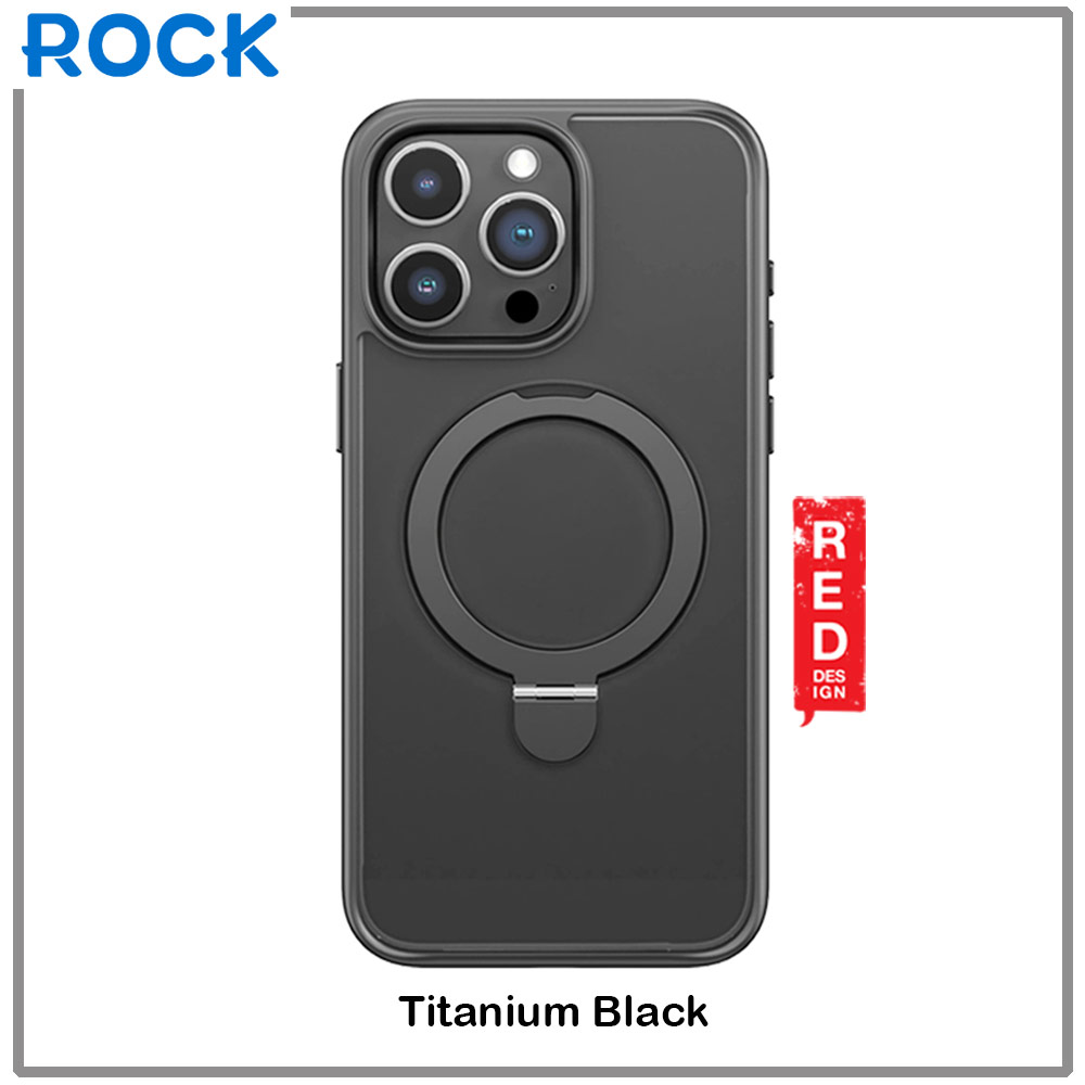 Picture of Apple iPhone 15 Pro 6.1 Case | Rock Guard Magnetic Foldable Ring Stand Drop Protection Case for iPhone 15 Pro 6.1 (Matte Titanium Black)