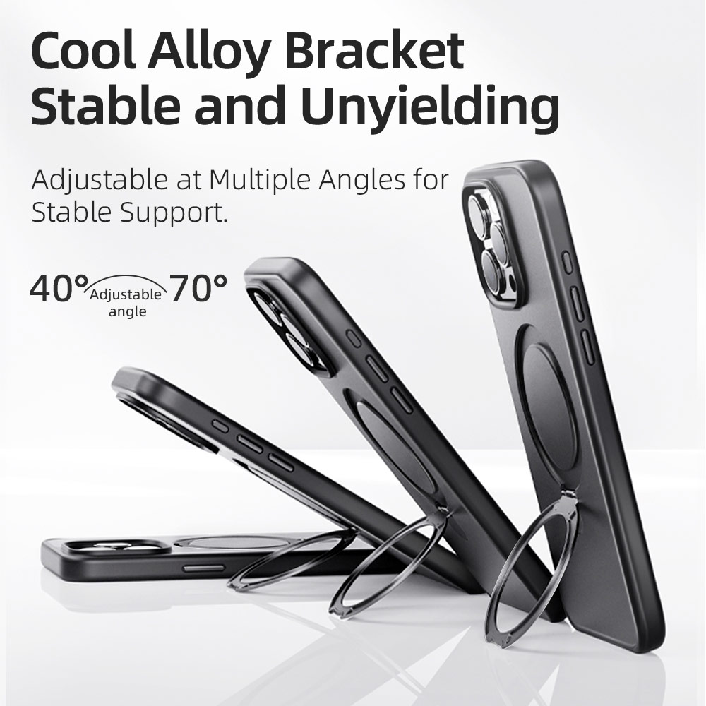 Picture of Apple iPhone 15 Pro 6.1 Case | Rock Guard Magnetic Foldable Ring Stand Drop Protection Case for iPhone 15 Pro 6.1 (Matte Titanium Blue)