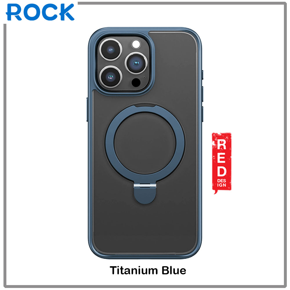 Picture of Apple iPhone 15 Pro 6.1 Case | Rock Guard Magnetic Foldable Ring Stand Drop Protection Case for iPhone 15 Pro 6.1 (Matte Titanium Blue)