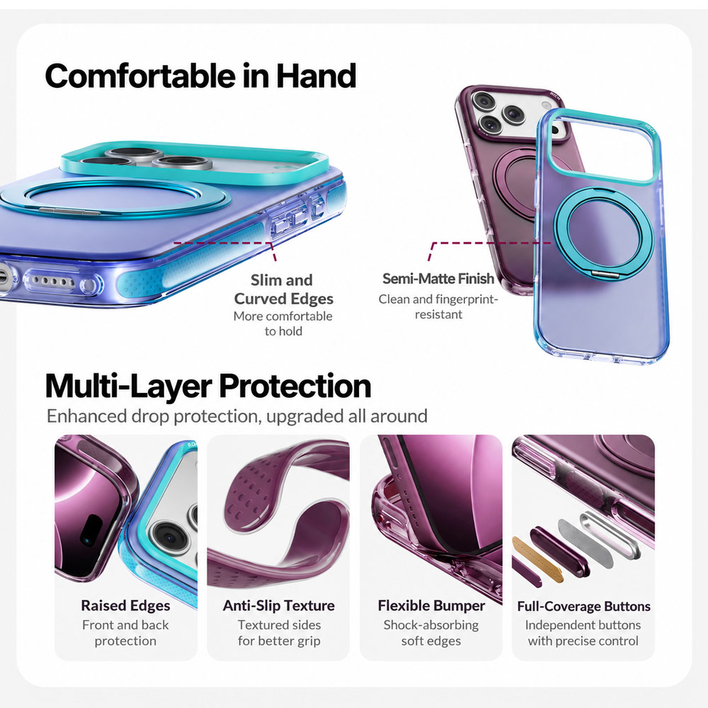 Picture of Apple iPhone 18 Pro Case | ROCK Guard Touch Rotating Series Magnetic Protection Case with Stand for iPhone 18 Pro 17 Pro (Matte Grey)