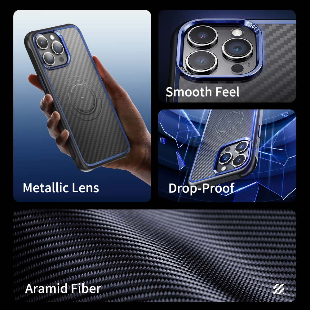 Picture of Apple iPhone 15 Pro 6.1 Case | Rock Kevlar Series Drop Protection Magsafe Compatible Case for iPhone 15 Pro 6.1 (Aramid Fiber Purple)