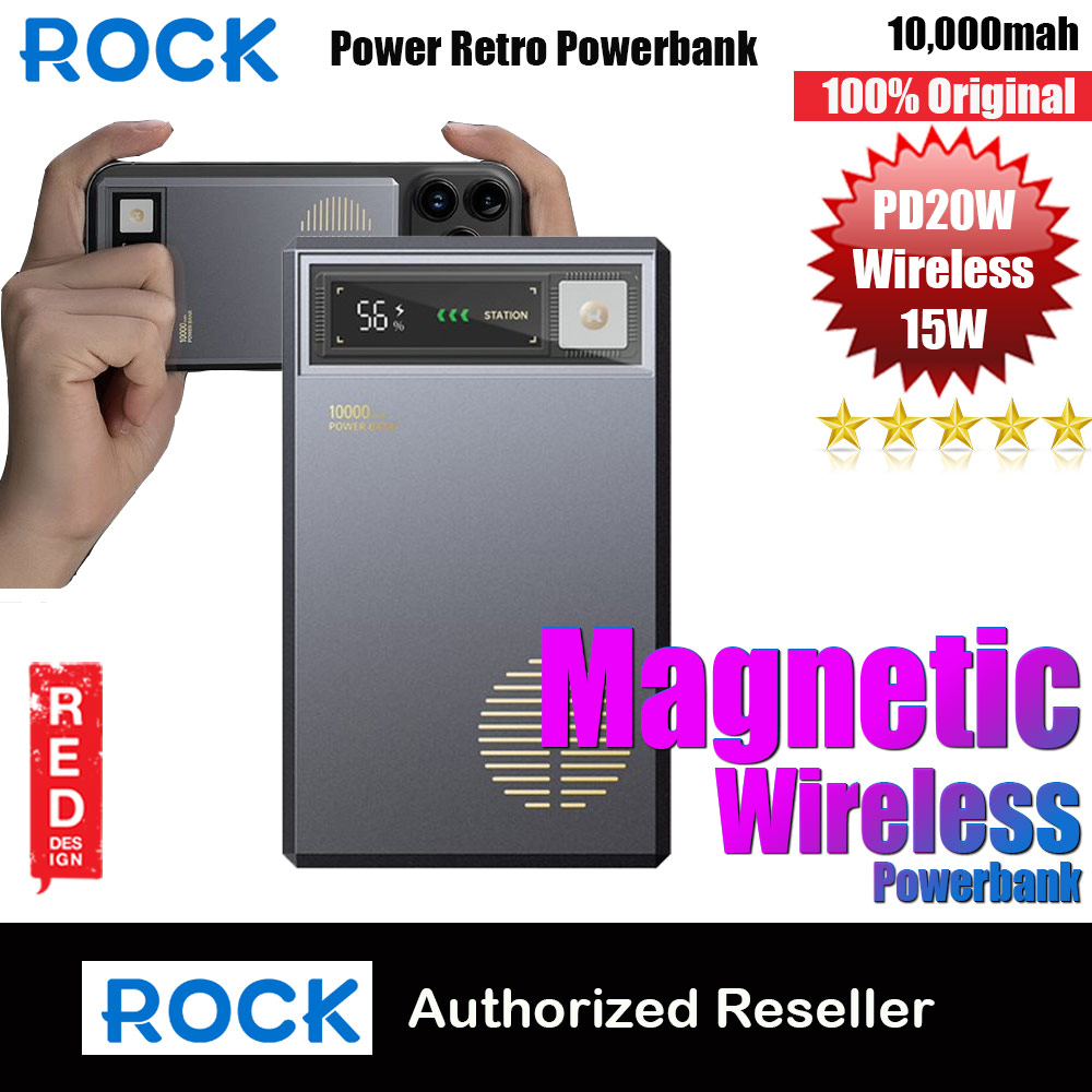 Picture of Rock Retro PD20W 15W Magnetic Wireless Charging Fast Charge 10000mAh Travel Portable Small Palm Size Compact Mini Slim Thin Power Bank powerbank (Grey) Red Design- Red Design Cases, Red Design Covers, iPad Cases and a wide selection of Red Design Accessories in Malaysia, Sabah, Sarawak and Singapore 