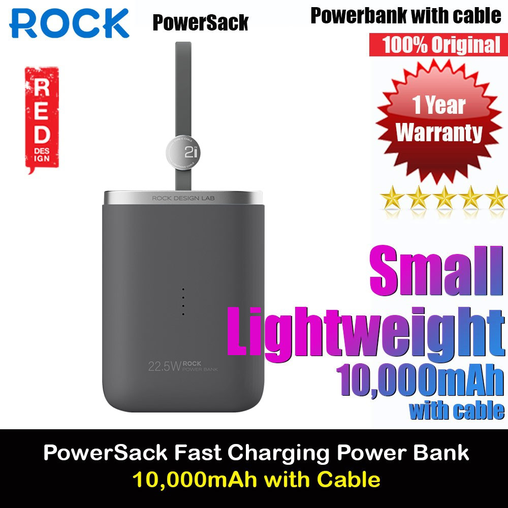 Picture of Rock CCC 3C Certified Power Bank Mini Compact Pocket Size Small Thin Portable Easy Travel Fast Charge CCC Powerbank Power Bank with Cable (Black) Red Design- Red Design Cases, Red Design Covers, iPad Cases and a wide selection of Red Design Accessories in Malaysia, Sabah, Sarawak and Singapore 