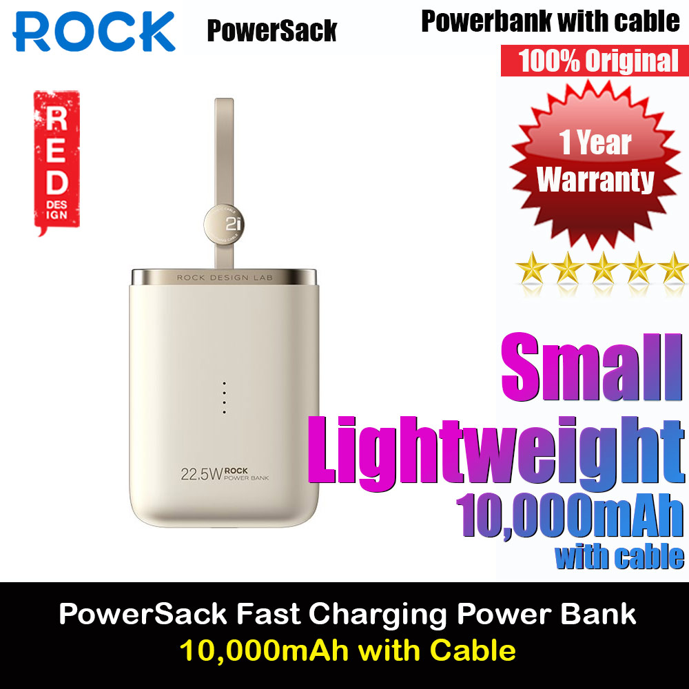 Picture of Rock Mini Compact Pocket Size Small Thin Portable Easy Travel Fast Charge CCC Powerbank Power Bank with Cable (Beige) Red Design- Red Design Cases, Red Design Covers, iPad Cases and a wide selection of Red Design Accessories in Malaysia, Sabah, Sarawak and Singapore 