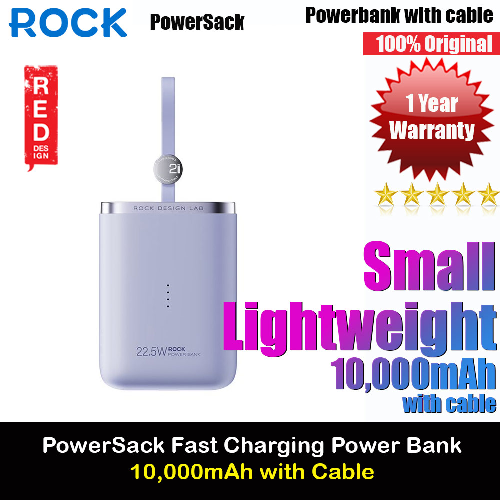 Picture of Rock Mini Compact Pocket Size Small Thin Portable Easy Travel Fast Charge CCC Powerbank Power Bank with Cable (Purpler) Red Design- Red Design Cases, Red Design Covers, iPad Cases and a wide selection of Red Design Accessories in Malaysia, Sabah, Sarawak and Singapore 
