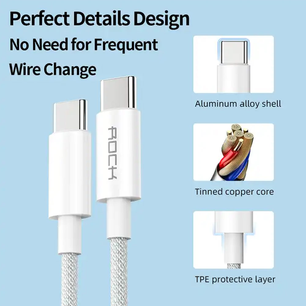 Picture of ROCK R6 Top Quality Type C to C 100W Charging Cable 5A Fast Charging Cable for iPhone 15 Pro Max Huawei Xiaomi Samsung (100cm 1M)