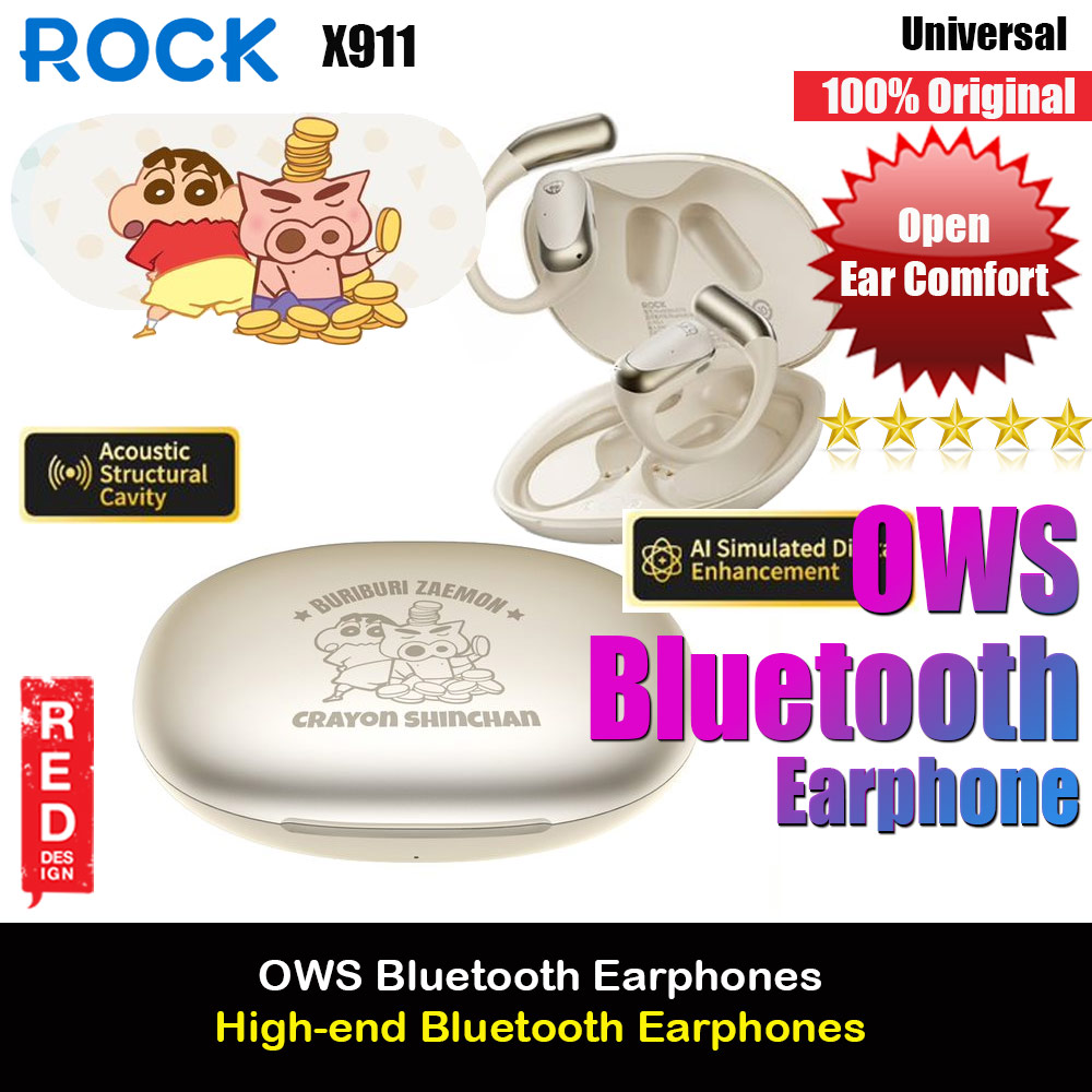 Picture of Rock X911 OWS Bluetooth Earphones Open Ear Comfort Hook Design Earphone Music Call Noise Cancellation (Gold Shin Chan) Red Design- Red Design Cases, Red Design Covers, iPad Cases and a wide selection of Red Design Accessories in Malaysia, Sabah, Sarawak and Singapore 