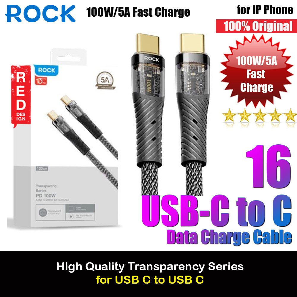 Picture of ROCK Z21 PD 33W Transparent Series Fast Charging Data Cable USB-C to USB-C (Black) Red Design- Red Design Cases, Red Design Covers, iPad Cases and a wide selection of Red Design Accessories in Malaysia, Sabah, Sarawak and Singapore 