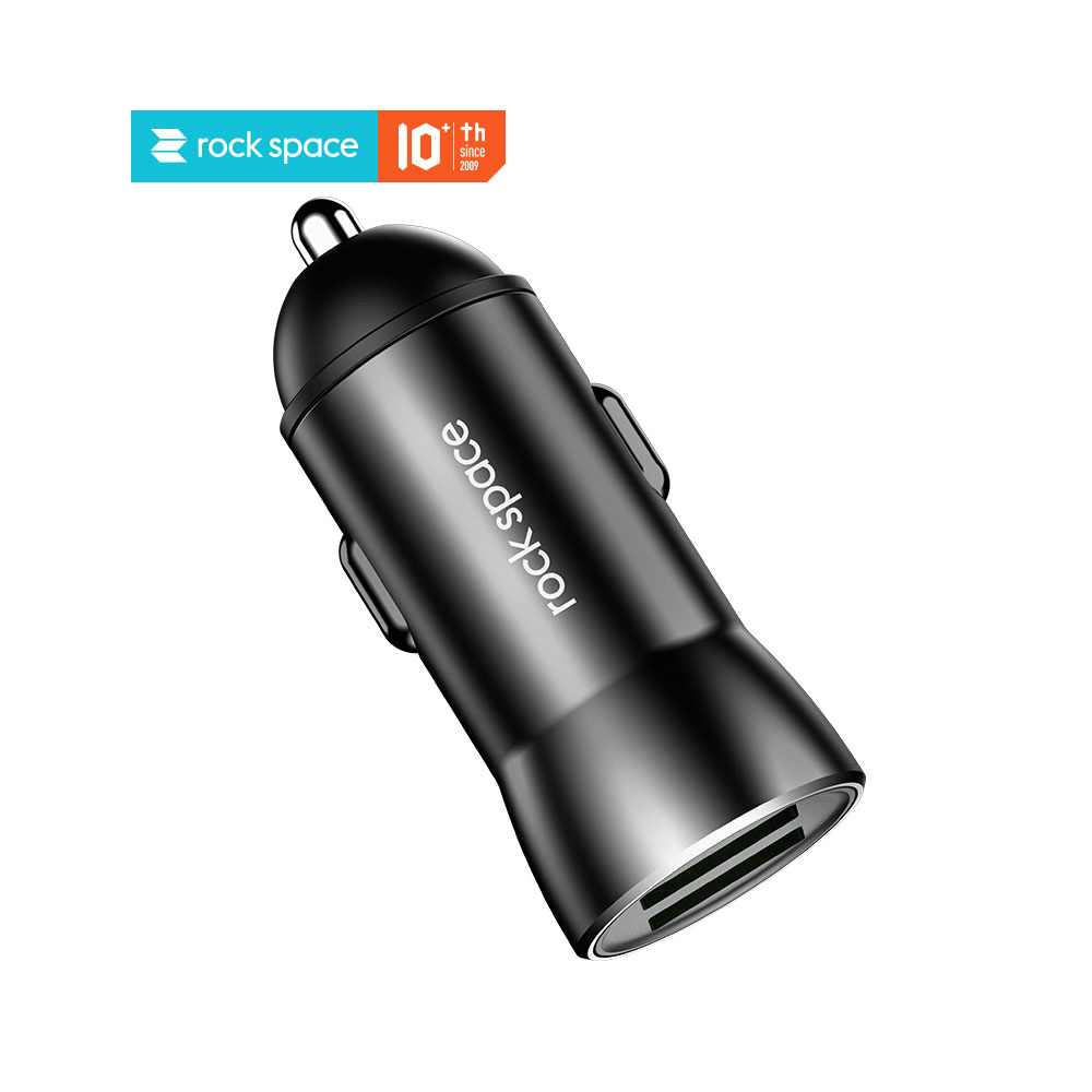 Picture of Rock Space Dual USB 2 USB Fast Charger Car Charger 2.4A 12W Max (Black)