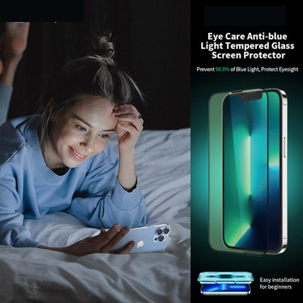 Picture of Apple iPhone 14 Pro 6.1  | Rock Space HD Full Coverage Tempered Glass with Dust Filter with Easy Installation Helper Tools for iPhone 14 Pro 6.1 (Anti Blue Light)