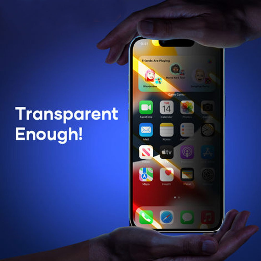 Picture of Apple iPhone 14 Pro Max 6.7  | Rock Space HD Full Coverage Tempered Glass with Dust Filter with Easy Installation Helper Tools for iPhone 14 Pro Max 6.7 (Privacy Anti View Peep)