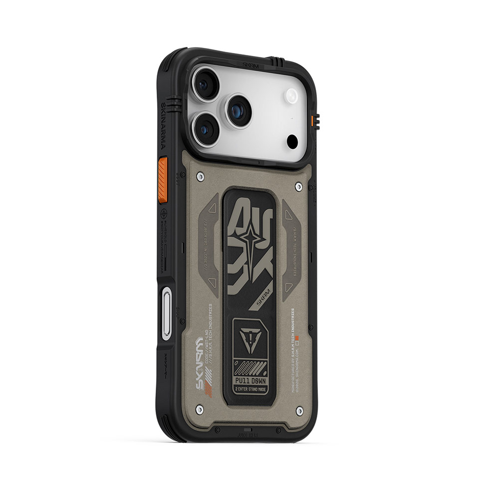 Picture of Apple iPhone 17 Pro Max 6.9 Case | Skinarma Aegis Magcharge Grip Stand Droop Protection Case for iPhone 17 Pro Max 6.9 (Grey)