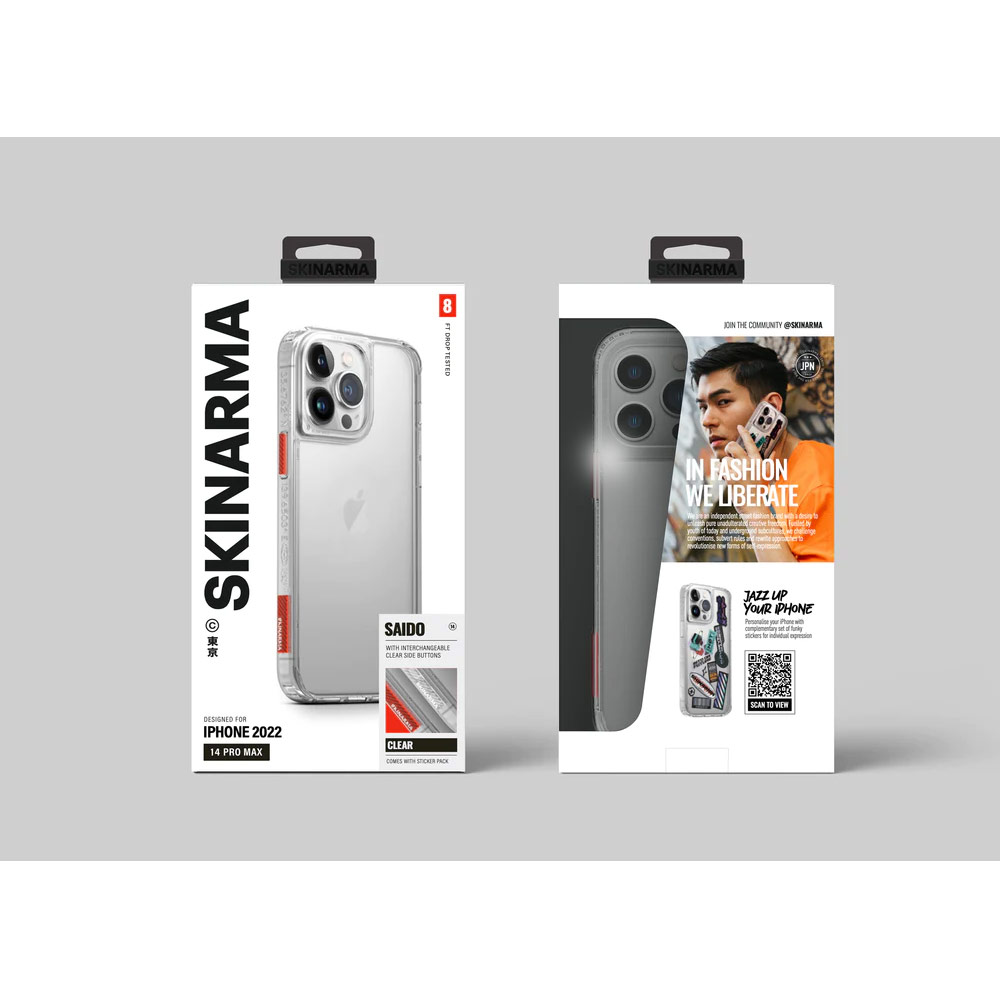 Picture of Apple iPhone 14 Plus 6.7 Case | Skinarma Saido AirGrooves Corners Series Drop Protection Case with DIY Decor Sticker for iPhone 14 Plus 6.7 (Clear)