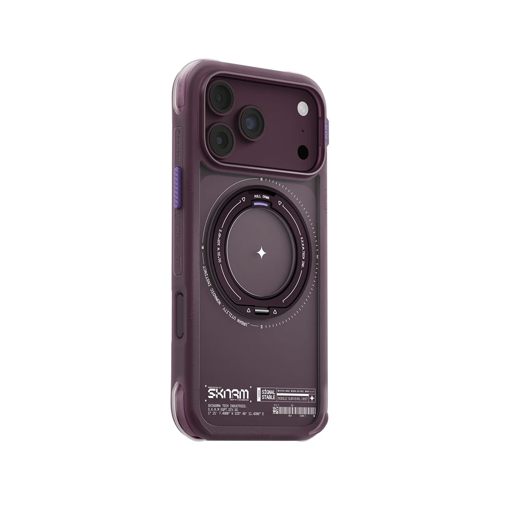 Picture of Apple iPhone 18 Pro Case | Skinarma Atlas Magnetic Charge 360° Rotatable Kickstand Drop Protection Case for iPhone 18 Pro 6.3 - Burgundy