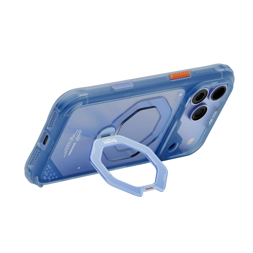 Picture of Apple iPhone 18 Pro Case | Skinarma Saturn Magnetic Charge 360° Rotatable Kickstand Drop Protection Case with Camera Control Button for iPhone 18 Pro 6.3 - Blue