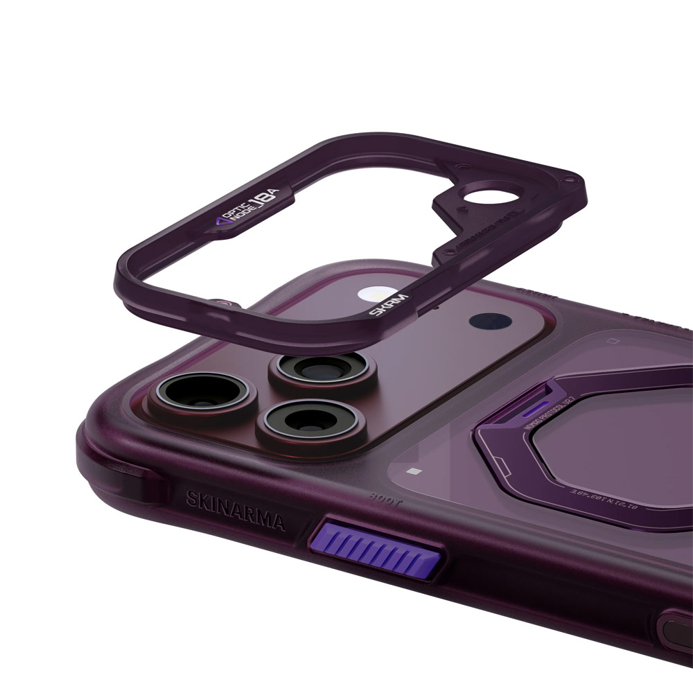 Picture of Apple iPhone 18 Pro Max Case | Skinarma Saturn Magnetic Charge 360° Rotatable Kickstand Drop Protection Case with Camera Control Button for iPhone 18 Pro Max 6.9 - Burgundy
