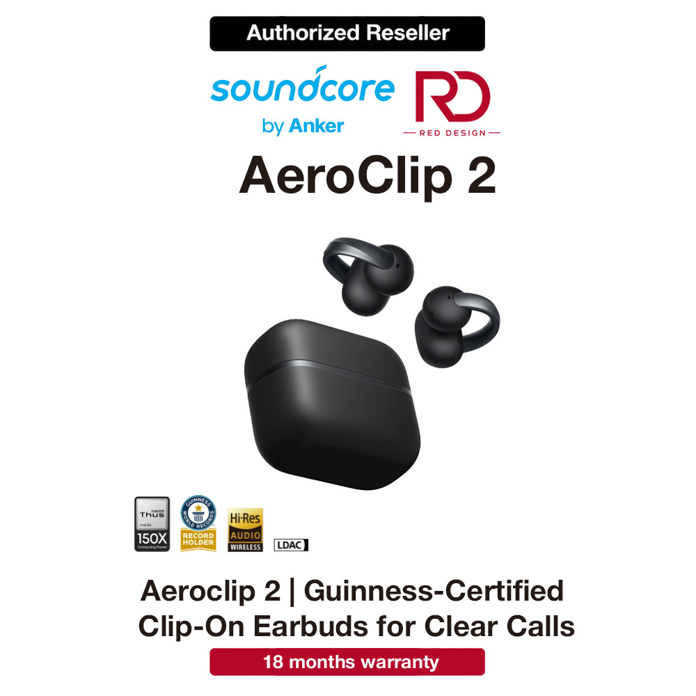 Picture of Soundcore by Anker AeroClip 2 Guinness-Certified Open-Ear Clip-On Earbuds with AI Clear Calls - Midnight Black Red Design- Red Design Cases, Red Design Covers, iPad Cases and a wide selection of Red Design Accessories in Malaysia, Sabah, Sarawak and Singapore