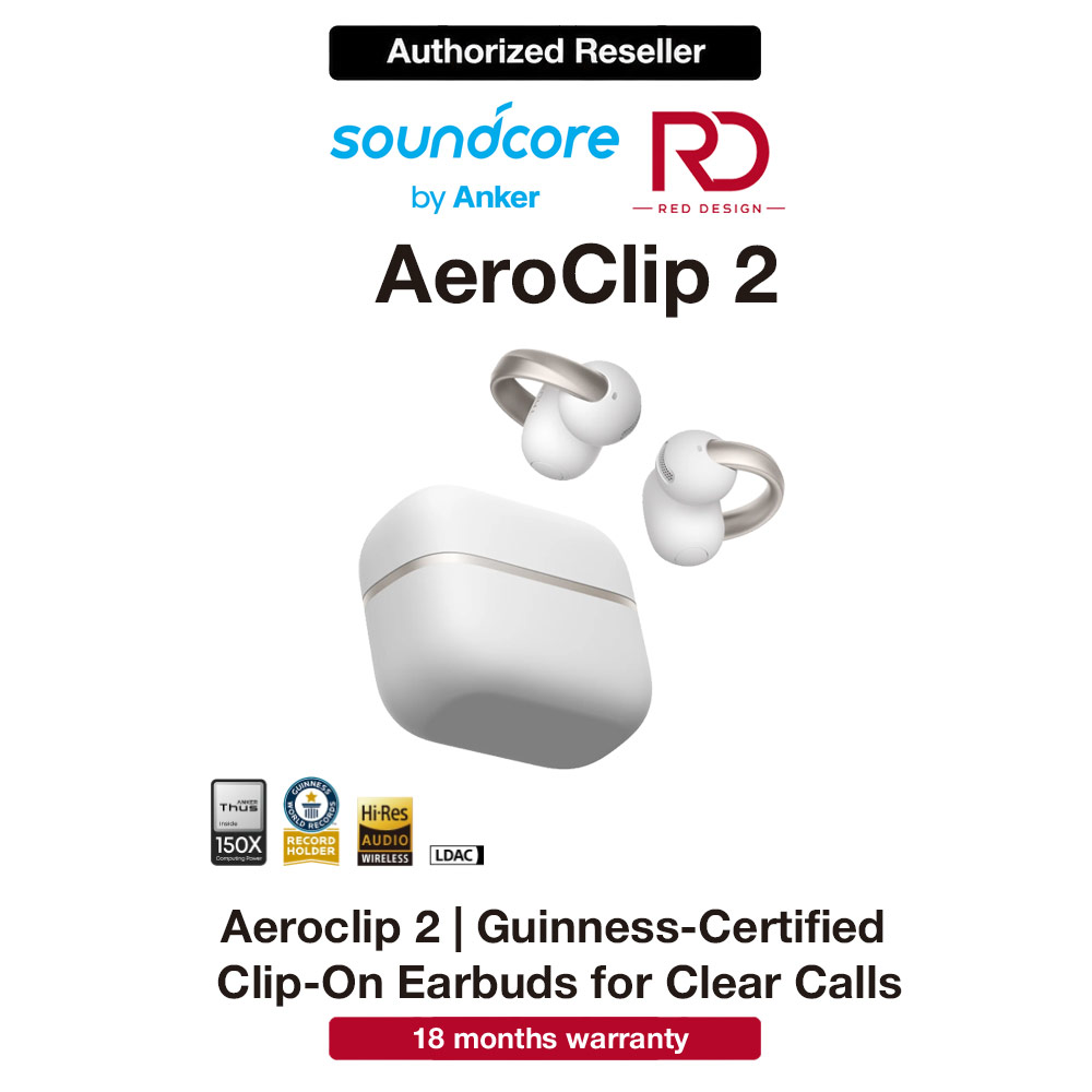 Picture of Soundcore by Anker AeroClip 2 Guinness-Certified Open-Ear Clip-On Earbuds with AI Clear Calls - Cloud White Red Design- Red Design Cases, Red Design Covers, iPad Cases and a wide selection of Red Design Accessories in Malaysia, Sabah, Sarawak and Singapore