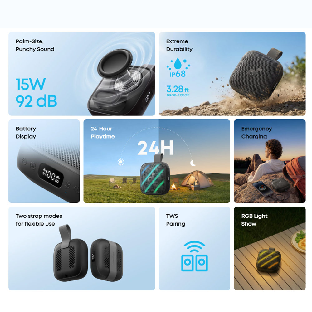 Picture of ANKER soundcore Boom Go 3i Portable Outdoor Small Size Speaker 15W Bass 24 Hours Playtime Waterproof Bluetooth (Blue)