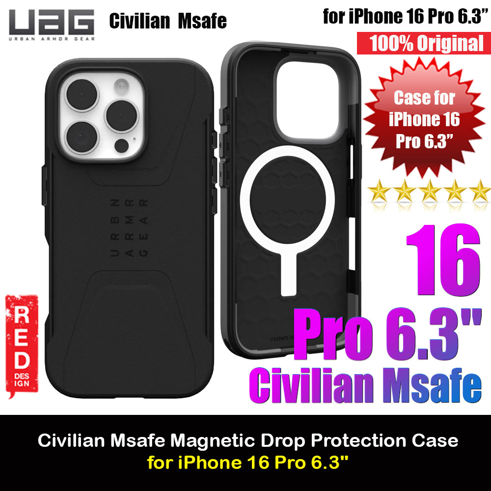 Picture of UAG Civilian Magsafe Drop Proof Shock Absorbing Drop Protection Case Case for iPhone 16 Pro 6.3 (Black) Apple iPhone 16 Pro 6.3- Apple iPhone 16 Pro 6.3 Cases, Apple iPhone 16 Pro 6.3 Covers, iPad Cases and a wide selection of Apple iPhone 16 Pro 6.3 Accessories in Malaysia, Sabah, Sarawak and Singapore 