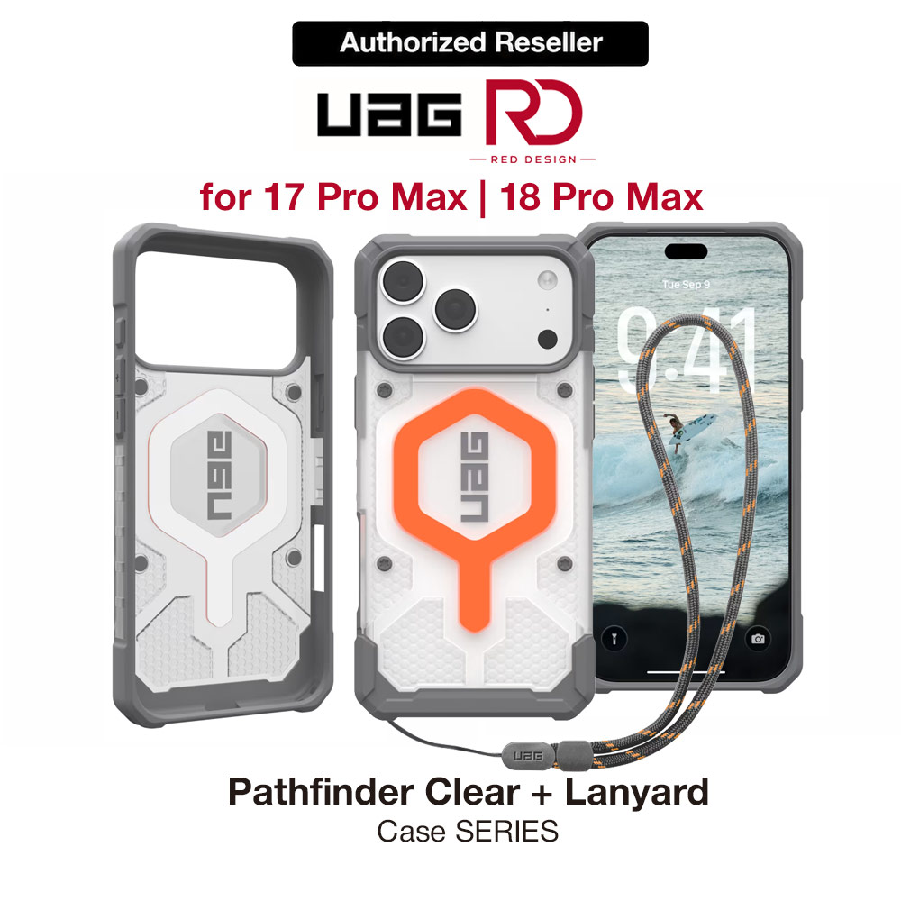 Picture of Apple iPhone 18 Pro Max Case | UAG Pathfinder Clear Magsafe Protection Case for iPhone 18 Pro Max iPhone 17 Pro Max - Safety Orange Lanyard