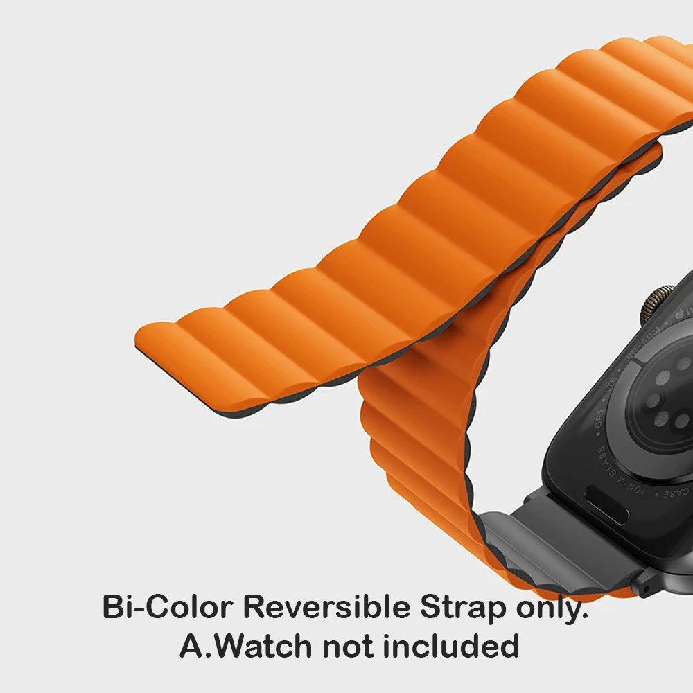 Picture of Apple Watch 49mm	Ultra  | Uniq Revix Reversible Magnetic Silicone Strap Apple Watch 49mm Ultra 45mm 44mm 42mm Series 1 2 3 4 5 6 7 SE Nike (Grey Orange)
