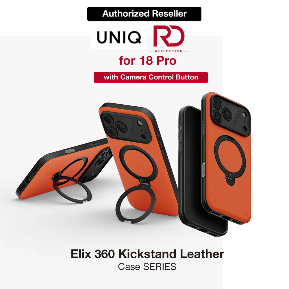 Picture of Uniq Elix 360 Kickstand Leather Drop Protection Magnetic Case with Camera Control Button for iPhone 18 Pro - Volt Orange Apple iPhone 18 Pro- Apple iPhone 18 Pro Cases, Apple iPhone 18 Pro Covers, iPad Cases and a wide selection of Apple iPhone 18 Pro Accessories in Malaysia, Sabah, Sarawak and Singapore