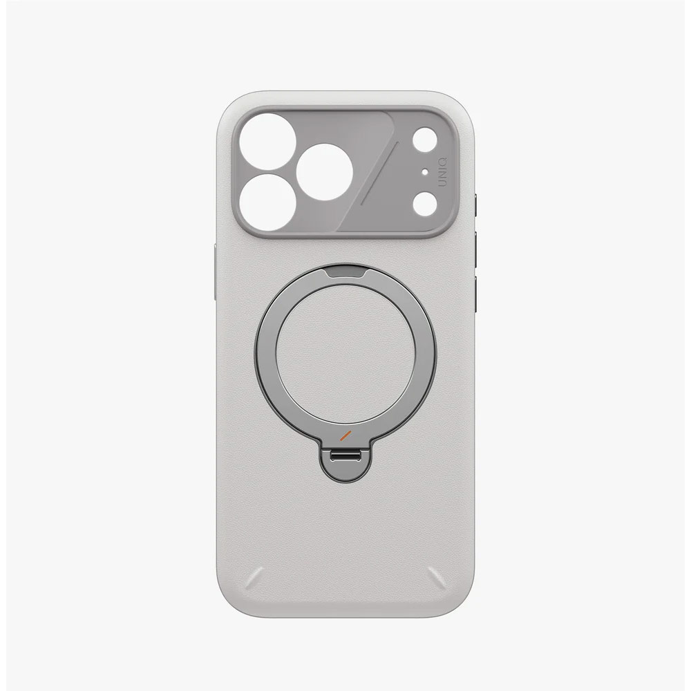 Picture of Apple iPhone 18 Pro Max Case | Uniq Elix 360 Kickstand Leather Drop Protection Magnetic Case with Camera Control Button for iPhone 18 Pro Max  - Cloud Stone