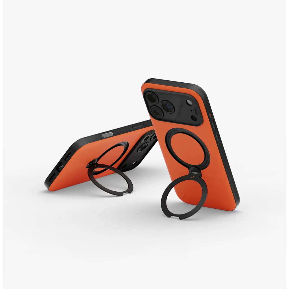 Picture of Apple iPhone 18 Pro Max Case | Uniq Elix 360 Kickstand Leather Drop Protection Magnetic Case with Camera Control Button for iPhone 18 Pro Max  - Volt Orange