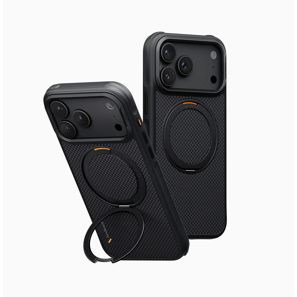 Picture of Apple iPhone 18 Pro Case | Uniq Keva Mov 360 Kickstand Aramid Magnetic Protection Case with Camera Control Button for iPhone 18 Pro - Carbon Black