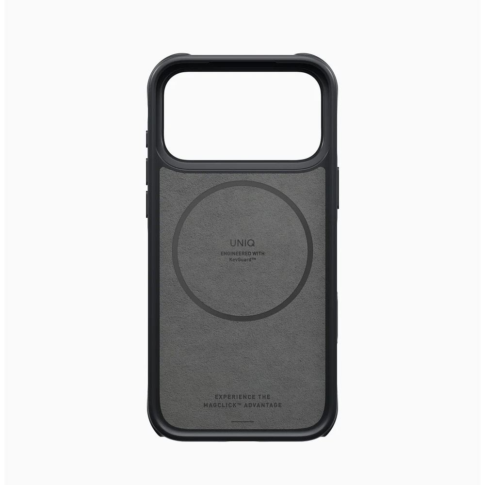 Picture of Apple iPhone 18 Pro Case | Uniq Keva Mov 360 Kickstand Aramid Magnetic Protection Case with Camera Control Button for iPhone 18 Pro - Carbon Black