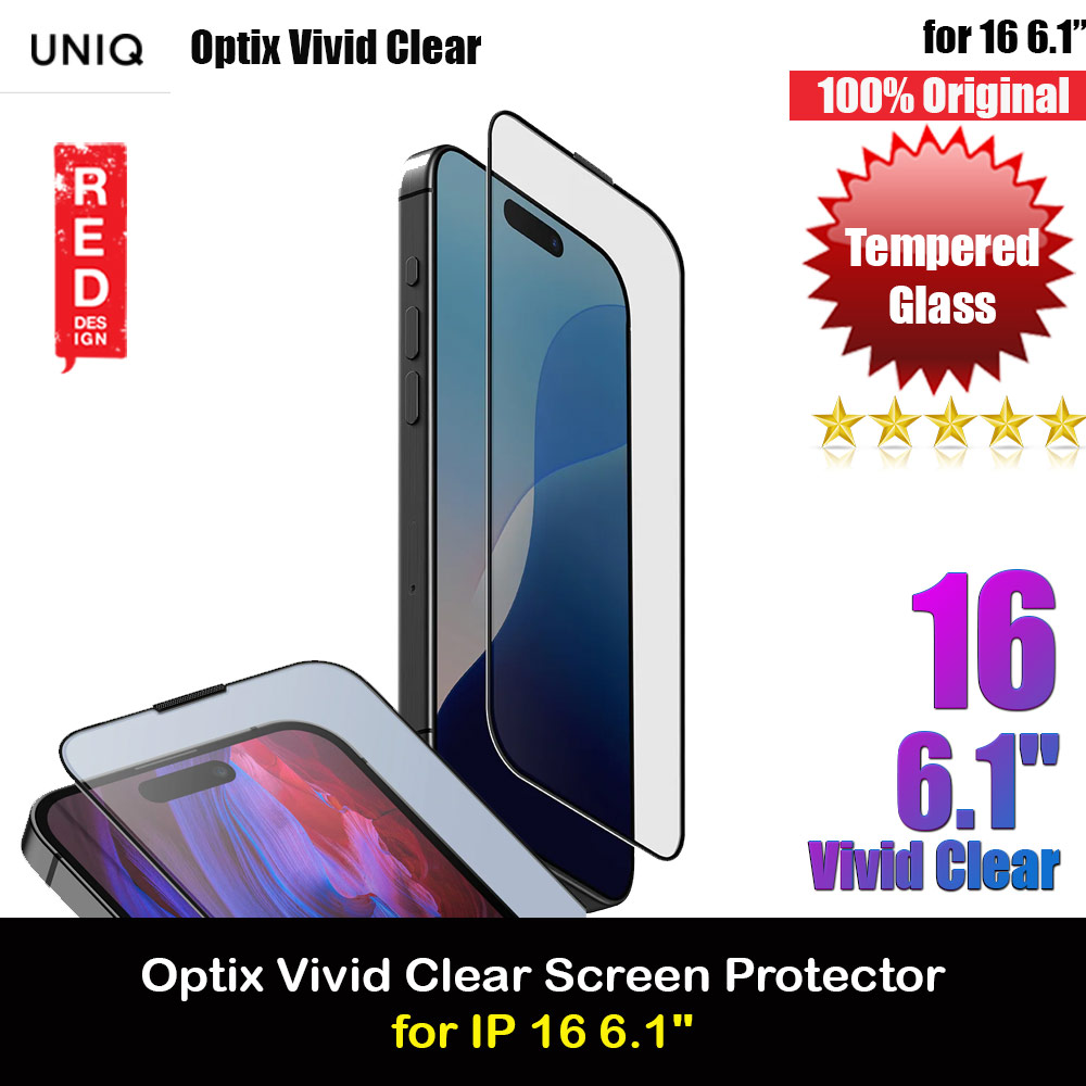 Picture of Uniq Optix Vivid Tempered Glass Screen Protector with Installation Helper Kit for iPhone 16 6.1 (Clear) Apple iPhone 16 6.1- Apple iPhone 16 6.1 Cases, Apple iPhone 16 6.1 Covers, iPad Cases and a wide selection of Apple iPhone 16 6.1 Accessories in Malaysia, Sabah, Sarawak and Singapore 