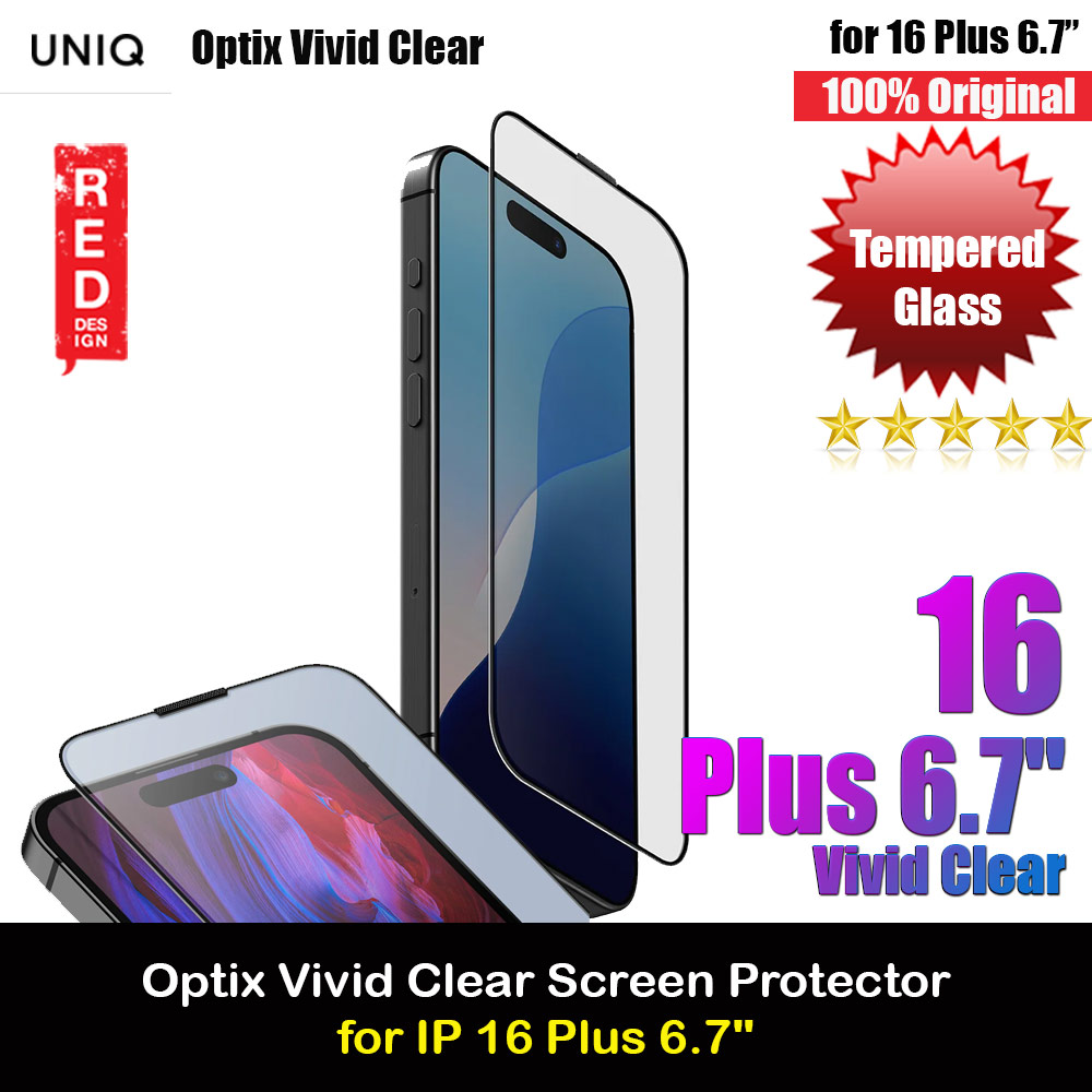 Picture of Uniq Optix Vivid Tempered Glass Screen Protector with Installation Helper Kit for iPhone 16 Plus 6.7 (Clear) Apple iPhone 16 Plus 6.7- Apple iPhone 16 Plus 6.7 Cases, Apple iPhone 16 Plus 6.7 Covers, iPad Cases and a wide selection of Apple iPhone 16 Plus 6.7 Accessories in Malaysia, Sabah, Sarawak and Singapore 