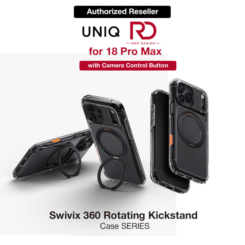 Picture of Uniq Swivix 360 Rotating Kickstand Magnetic Drop Protection Case with Camera Control Button for iPhone 18 Pro Max  - Carbon Black Apple iPhone 18 Pro Max- Apple iPhone 18 Pro Max Cases, Apple iPhone 18 Pro Max Covers, iPad Cases and a wide selection of Apple iPhone 18 Pro Max Accessories in Malaysia, Sabah, Sarawak and Singapore