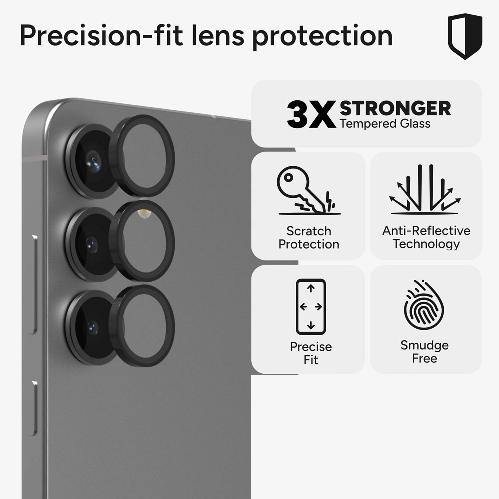 Picture of Samsung Galaxy S25 Plus  | Zagg Glass Elite Anti-Reflective Camera Rings Frame Lens Protector for Galaxy S25 Plus (5PCS Black)