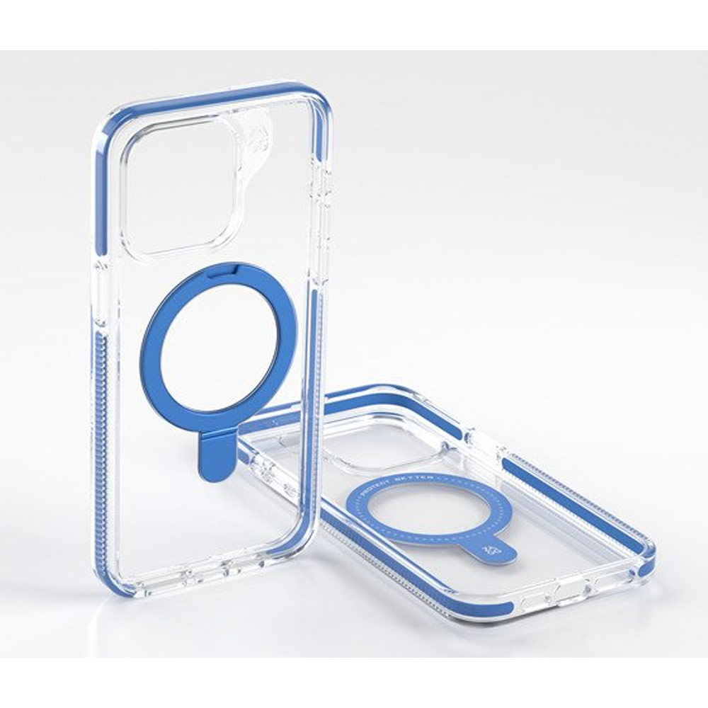 Picture of Apple iPhone 15 Pro 6.1 Case | Zagg Santa Cruz Snap Ring Stand Magnetic Drop Protection Case for iPhone 15 Pro 6.1 (Blue)