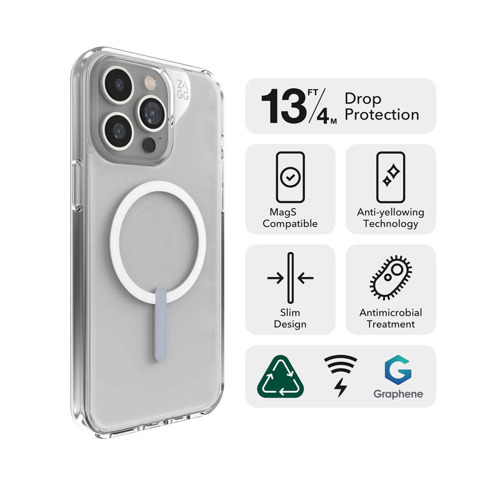 Picture of Apple iPhone 15 Pro 6.1 Case | Zagg Crystal Palace Snap Anti Yellow Magnetic Drop Protection Case for iPhone 15 Pro 6.1 (Clear)