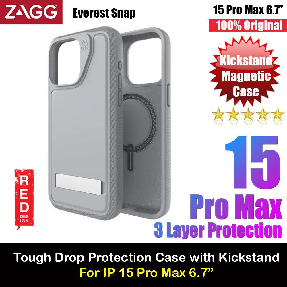 Picture of Zagg Everest Snap Extreme Magnetic Non Slip Drop Protection Case with Kickstand for iPhone 15 Pro Max 6.7 (Gray) Apple iPhone 15 Pro Max 6.7- Apple iPhone 15 Pro Max 6.7 Cases, Apple iPhone 15 Pro Max 6.7 Covers, iPad Cases and a wide selection of Apple iPhone 15 Pro Max 6.7 Accessories in Malaysia, Sabah, Sarawak and Singapore 