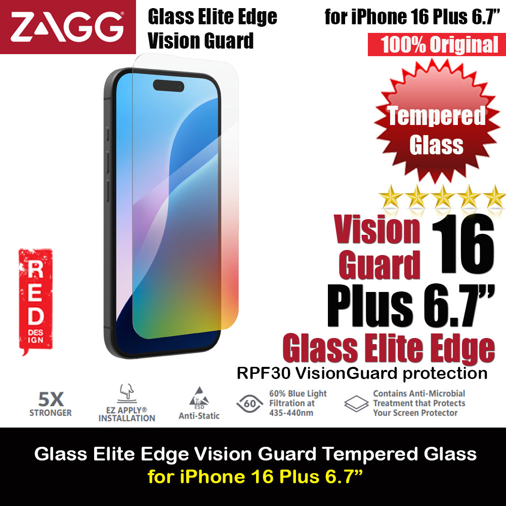 Picture of Zagg Glass Elite Edge Vision Guard Tempered Glass Screen Protector with Easy Installation Tray for iPhone 16 Plus 6.7 (Anti Blue Light) Apple iPhone 16 Plus 6.7- Apple iPhone 16 Plus 6.7 Cases, Apple iPhone 16 Plus 6.7 Covers, iPad Cases and a wide selection of Apple iPhone 16 Plus 6.7 Accessories in Malaysia, Sabah, Sarawak and Singapore 